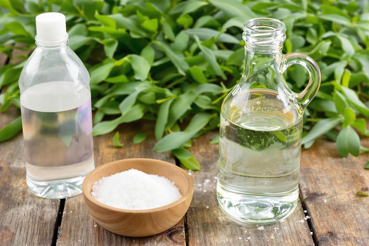 Desherbant naturel vinaigre blanc sel liquide vaisselle